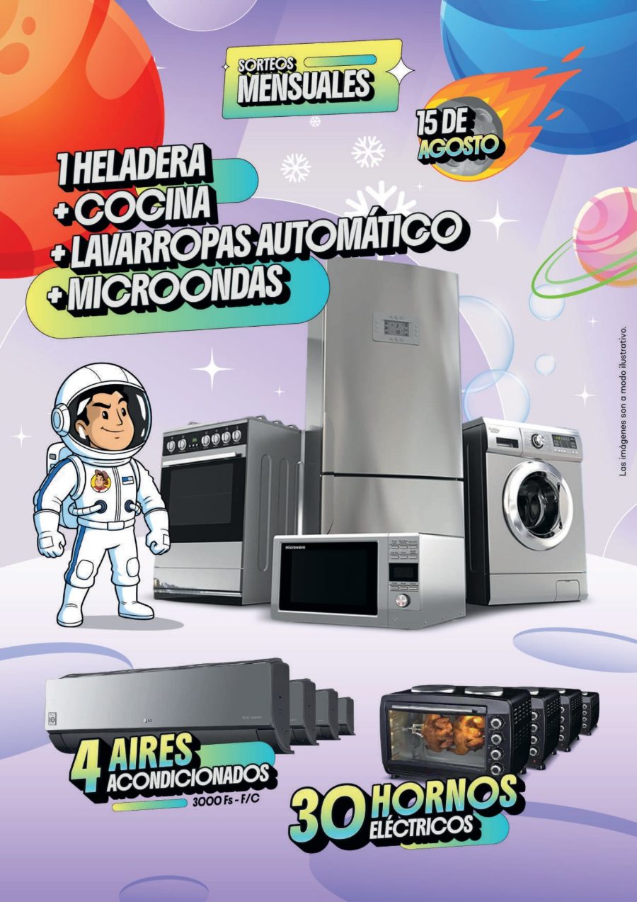 Heladera + cocina + lavarropas + microondas